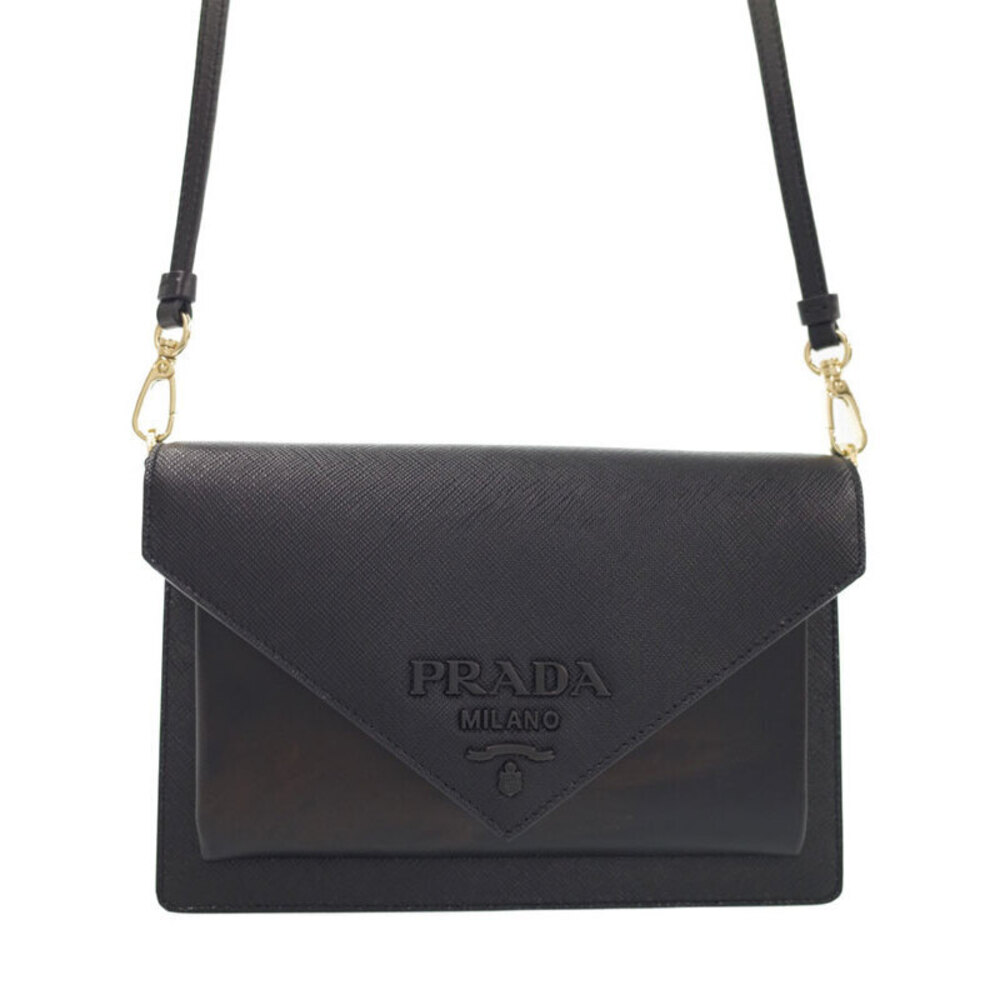 Prada Saffiano leather envelope shoulder bag Black